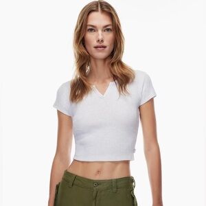 Aritzia TNA Waffle Thermal Notch Tee Grey NWT